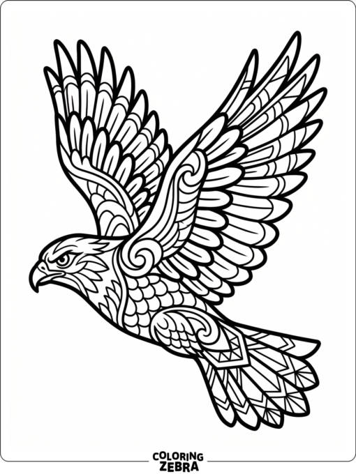 A hawk tattoo design with decorative feather lines