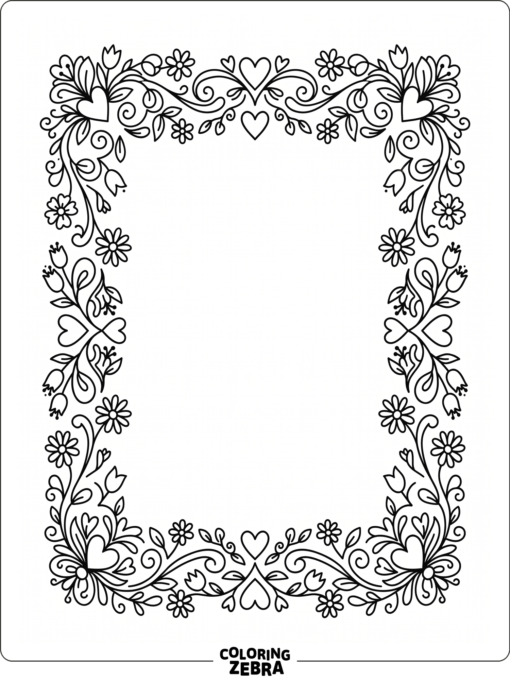 Hearts and flowers in a decorative frame