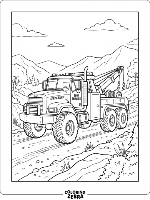 A heavy duty tow truck with oversized tires