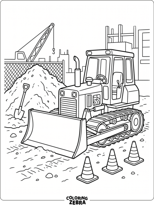 Bulldozer at a construction site with cones