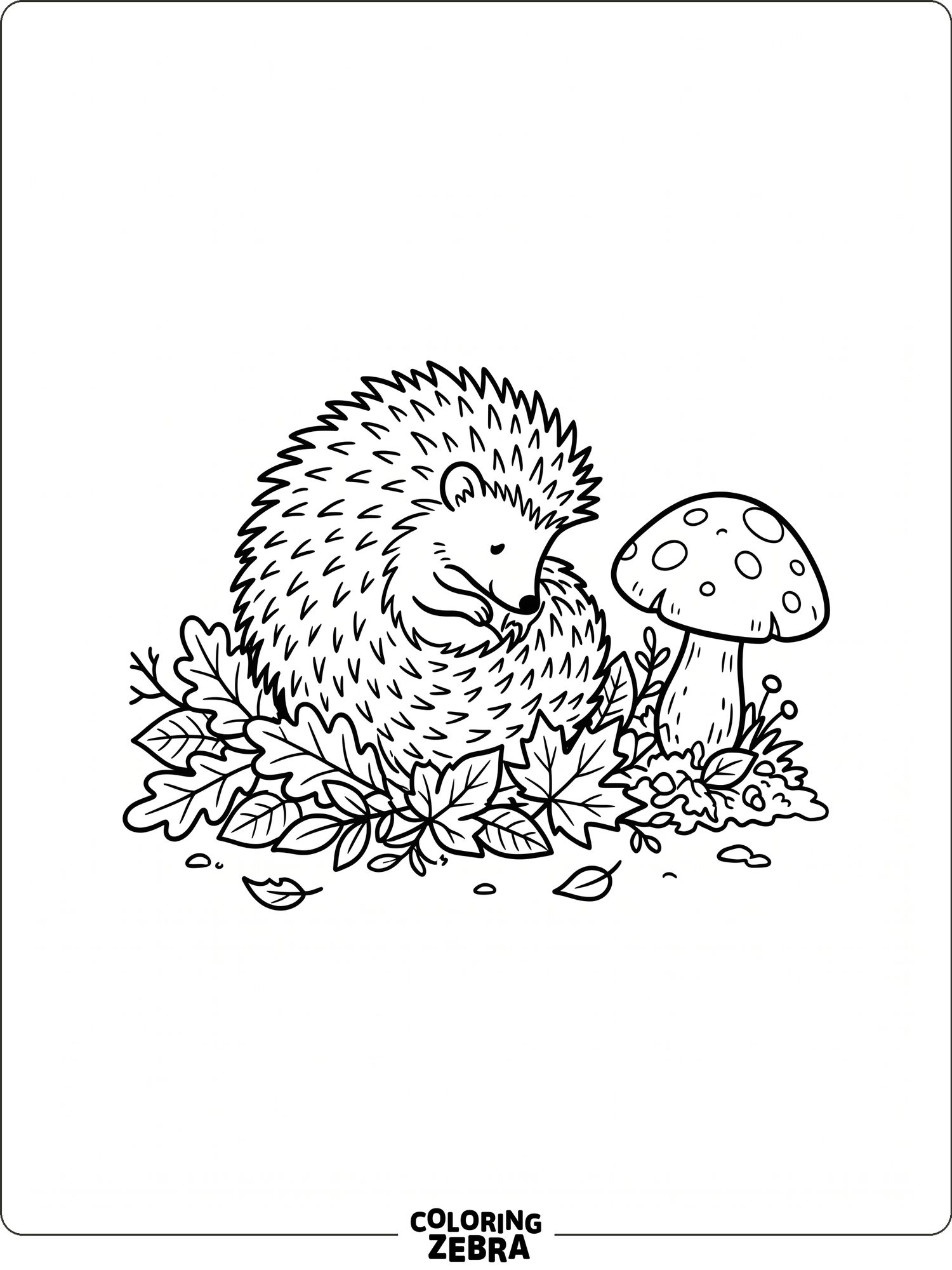 A tiny hedgehog rests near mushrooms and fallen leaves