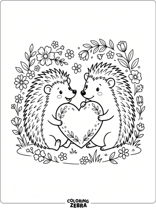 Two hedgehogs sharing a heart