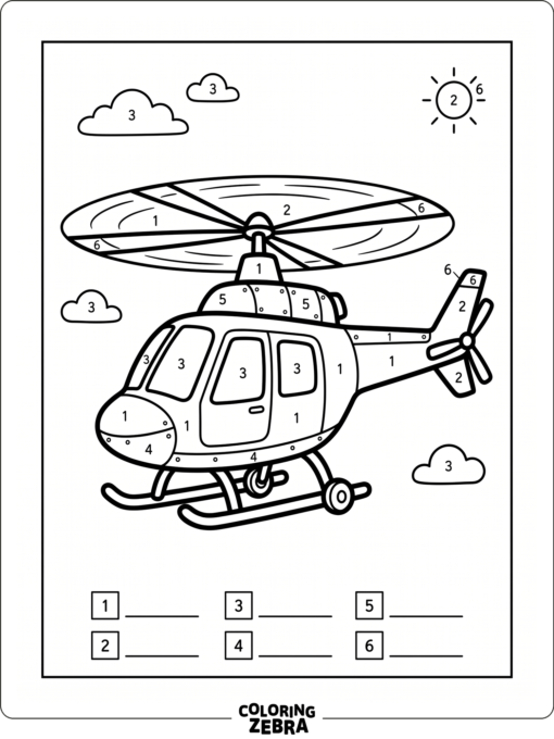 A numbered helicopter for color by number