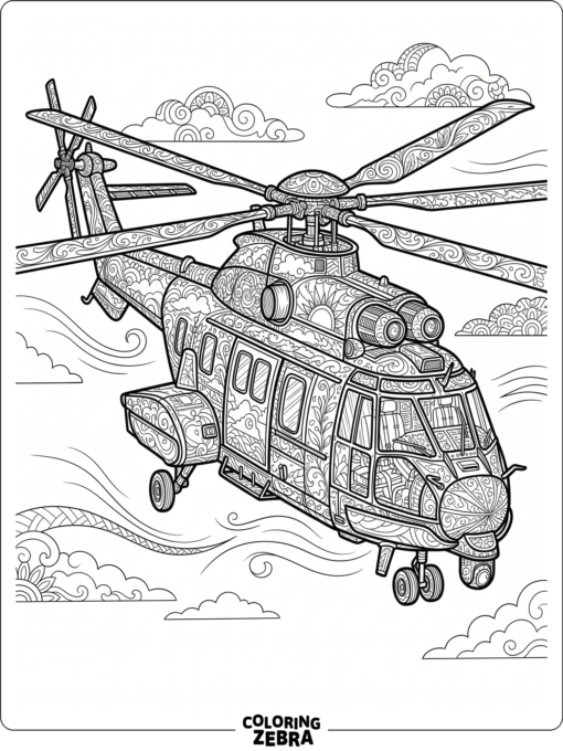 Detailed helicopter with panels and patterned sky