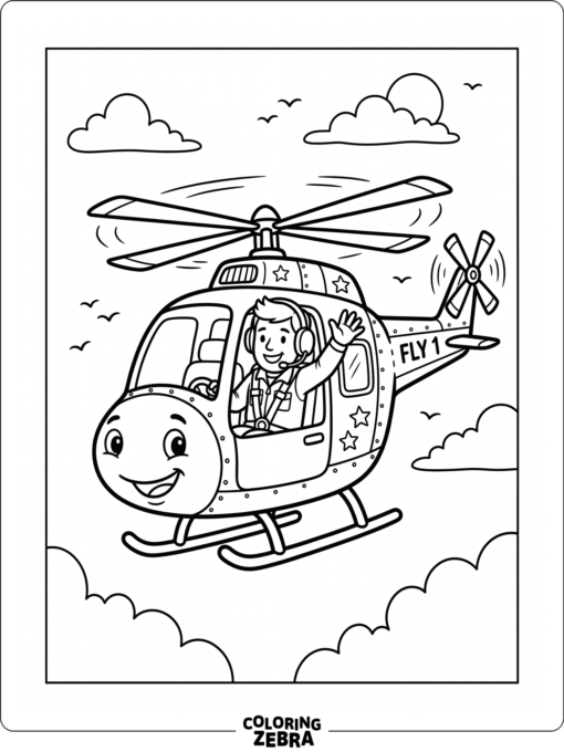 Kid-friendly helicopter with a waving pilot