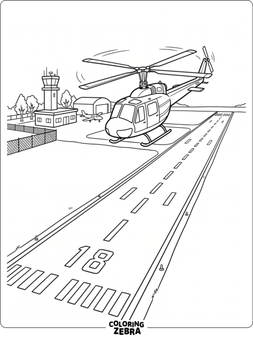 A helicopter over a runway with clean outlines