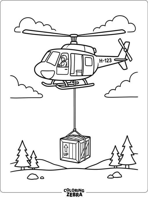 A helicopter lifting a crate with a cable