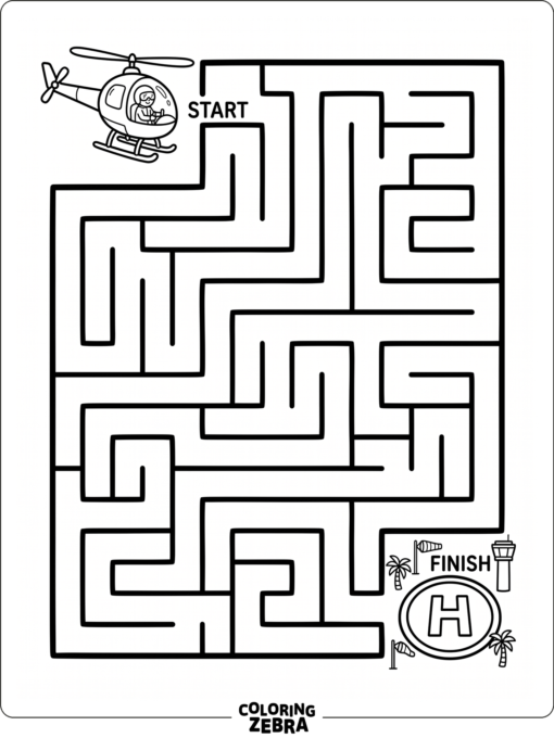 A helicopter maze with a path to the pad