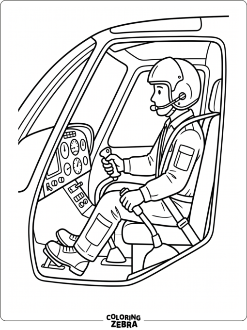 Helicopter pilot in the cockpit with controls
