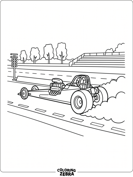 A drag car launching with smoke on a race strip