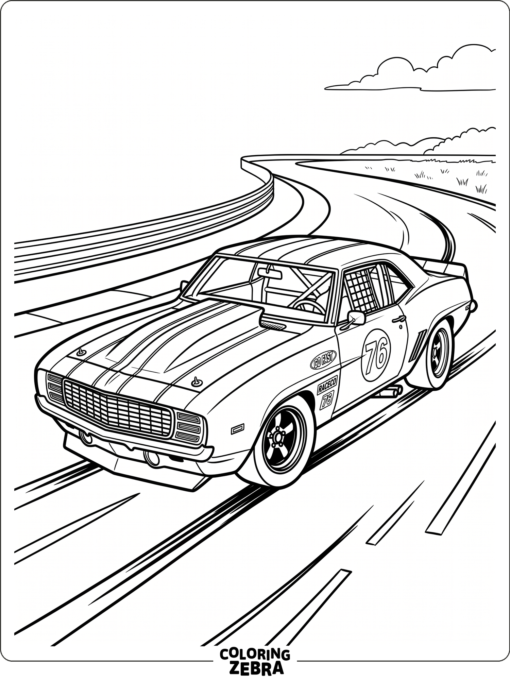 A stripped-down muscle car with racing stripes