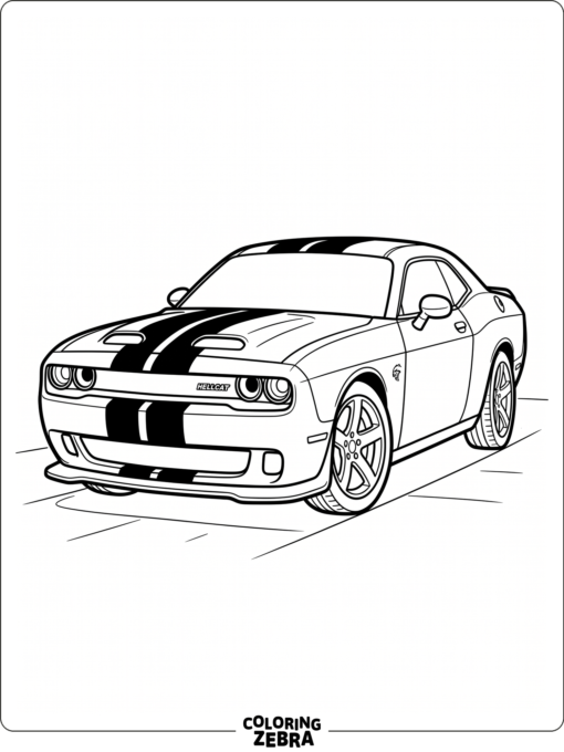 Hellcat car with racing stripes and bold body lines