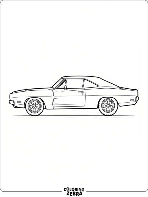 A muscle car in full side view with big wheels