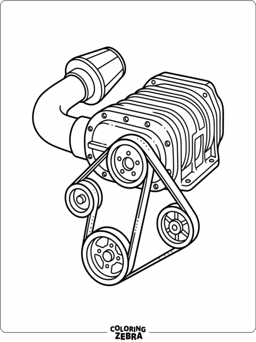 A supercharger unit with belt and intake parts