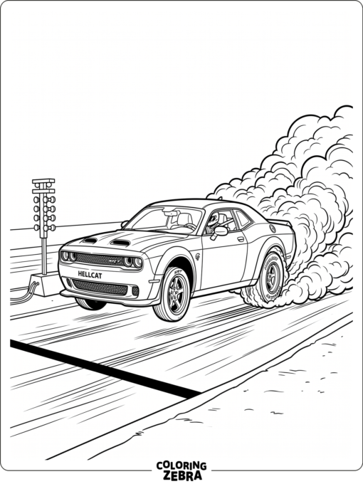 Hellcat car launching with thick tire smoke
