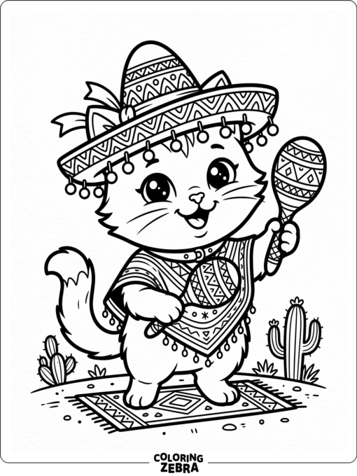 Cute Hello Kitty style fiesta cat with maracas