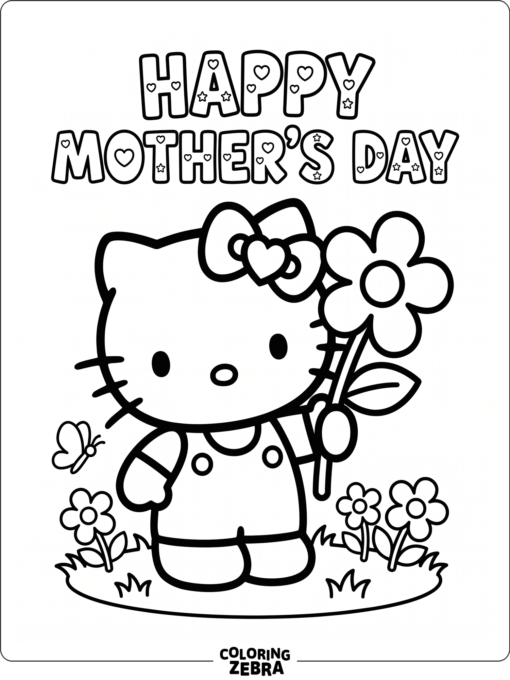 Cute cat holding a flower and heart bow