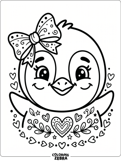 A cute penguin face with a bow