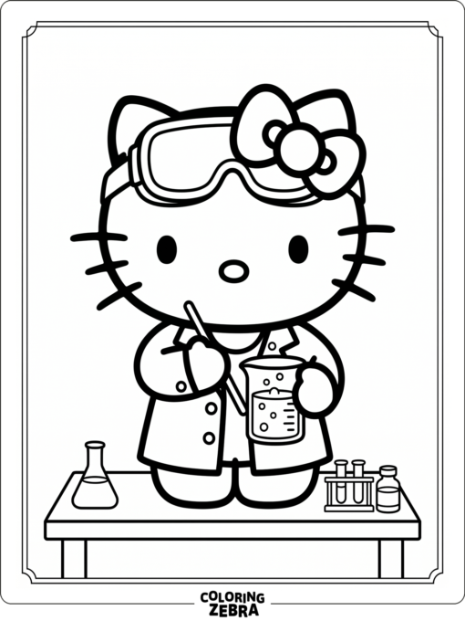 Un simpático gato científico con gafas protectoras y un vaso de precipitados