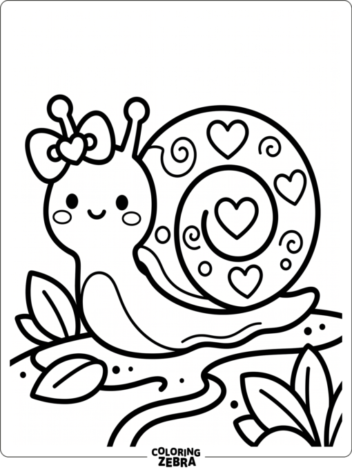 A Hello Kitty style snail with a bow and hearts