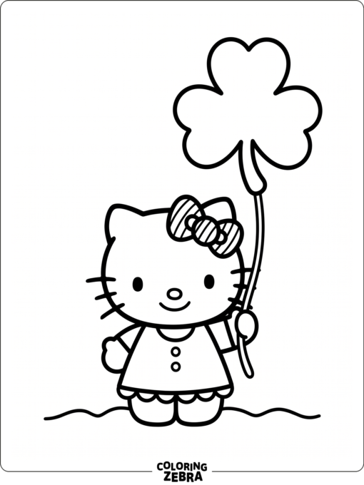 Cute cartoon cat with shamrock balloon and bow