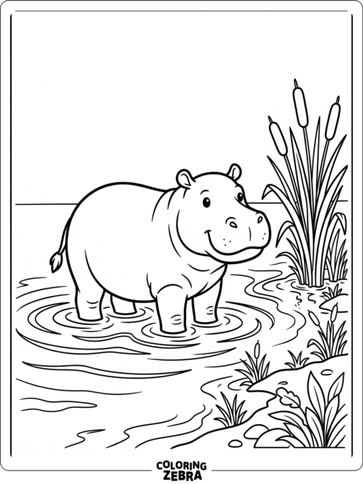 A hippo standing in water with ripples