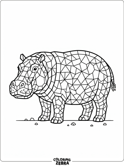 A hippo outlined with small geometric mosaic tiles