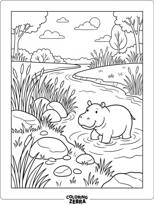 A hippo on a riverbank with tall grass