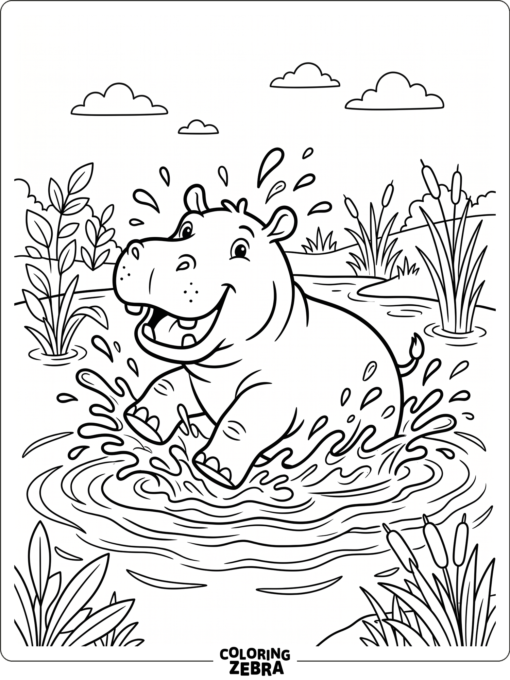 A hippo splashing in a pond
