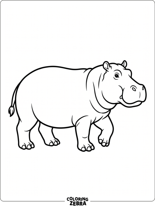 A hippopotamus outline with smooth curves and clear feet
