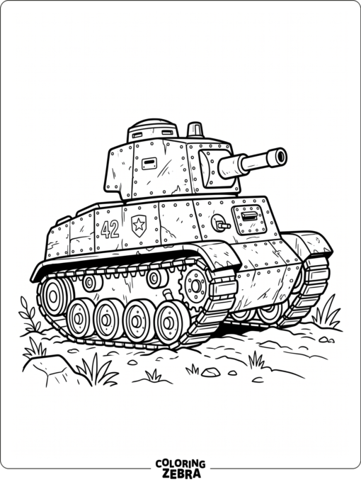 Historic tank with worn armor and bold outlines