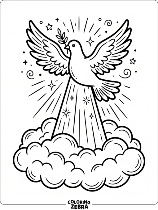 A dove above clouds with a peaceful glow