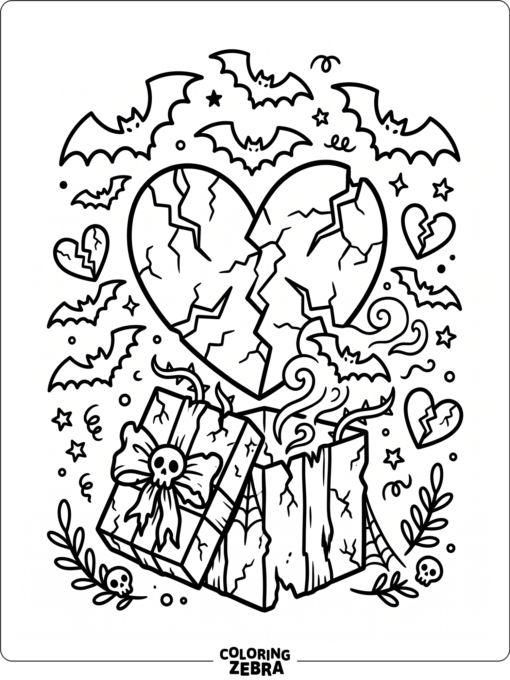 Spooky hearts with bats and a haunted gift box