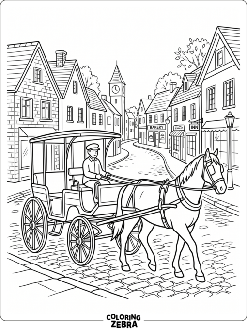 A horse pulling a carriage down a street