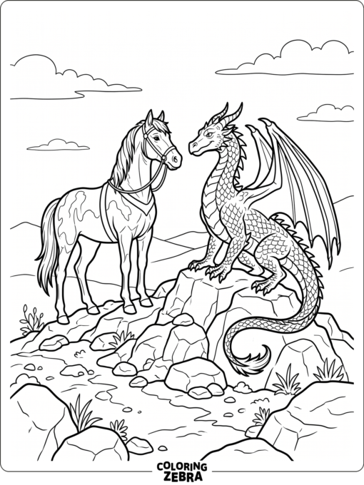 A winged dragon resting on a rocky ledge
