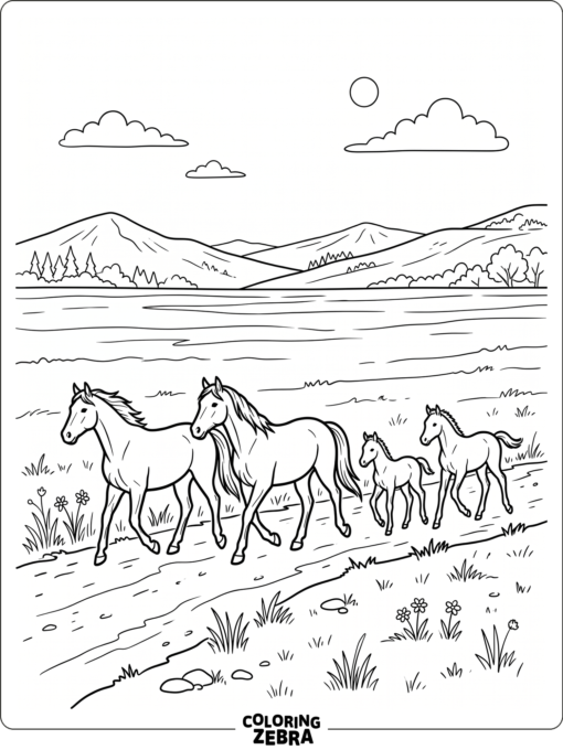 A herd of horses moving across an open field