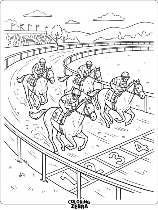 A racehorse speeds along the track