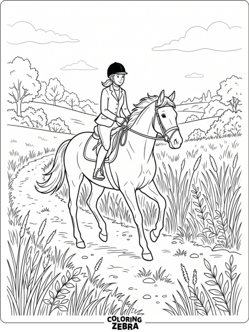 A horse and rider trotting on a trail