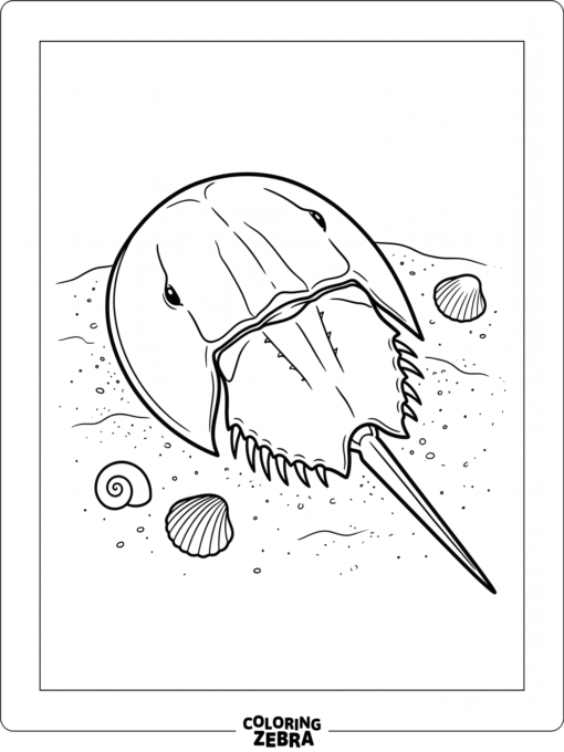 A horseshoe crab resting on the sand