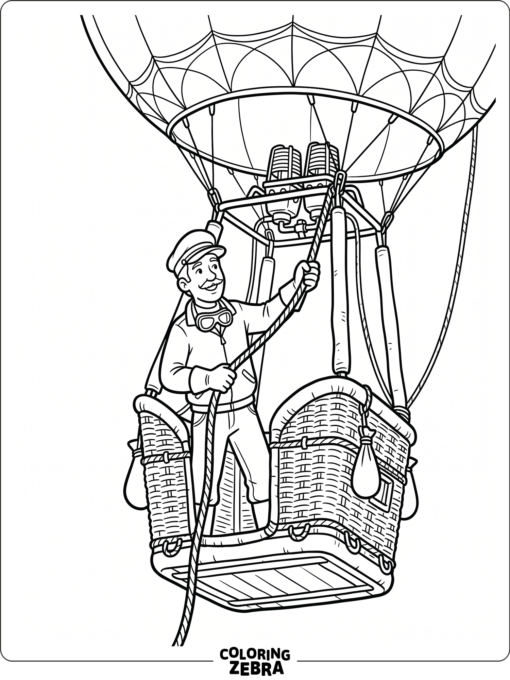 A pilot standing in a hot air balloon basket