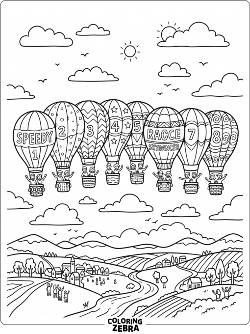 Several hot air balloons racing through the sky