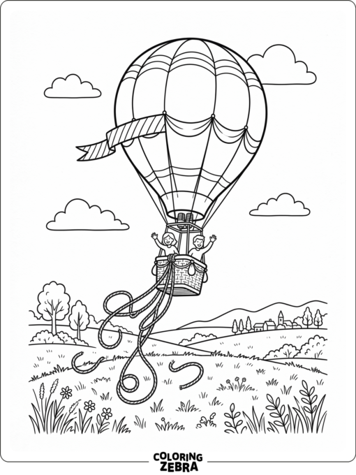 A hot air balloon taking off from a field