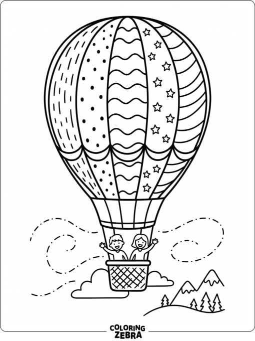 A hot air balloon with tracing lines and simple shapes