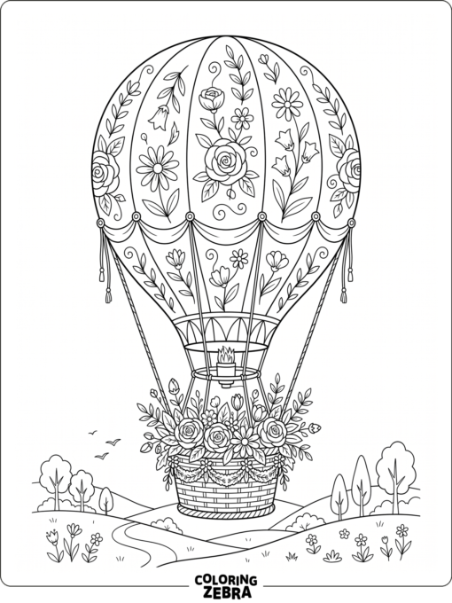 A hot air balloon decorated with flowers