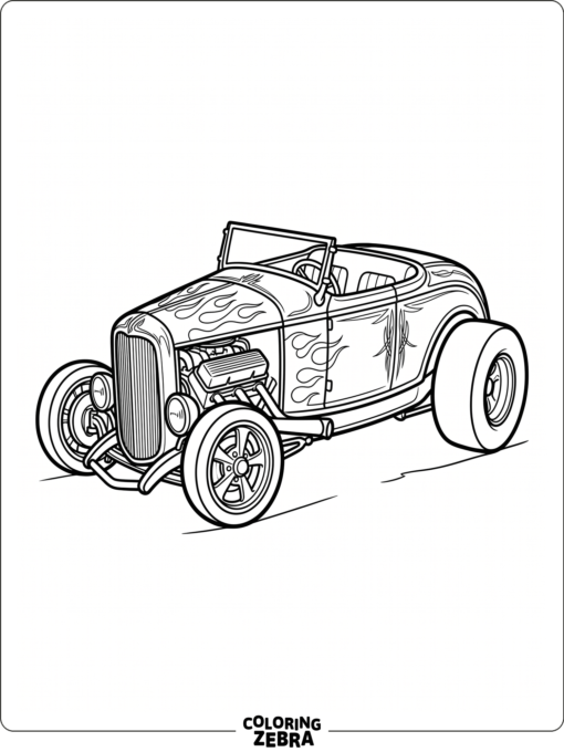 Ornate hot rod with flames and pinstriping