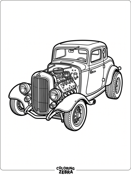 Hot rod coupe with dual headlights and grille