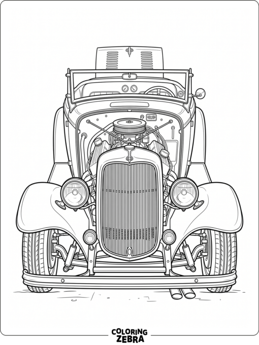 Front-facing hot rod with wide grille and headlights