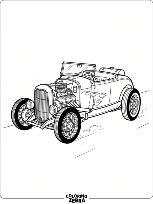 Open-top hot rod roadster with spoked wheels