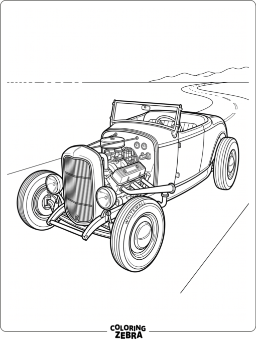 Hot rod with whitewall tires and hubcaps