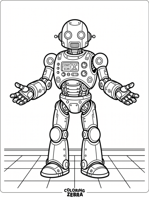 Humanoid robot with smooth panels and open hands
